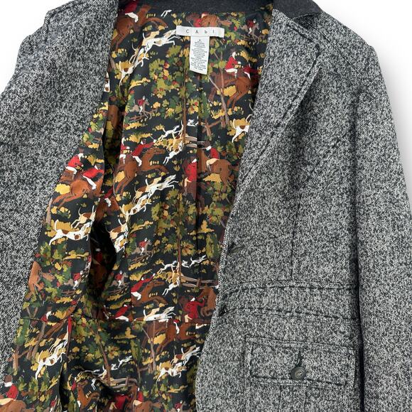 Cabi Equestrian Wool Gray Herringbone Blazer Womens Size 8 Style #629 - Picture 7 of 9
